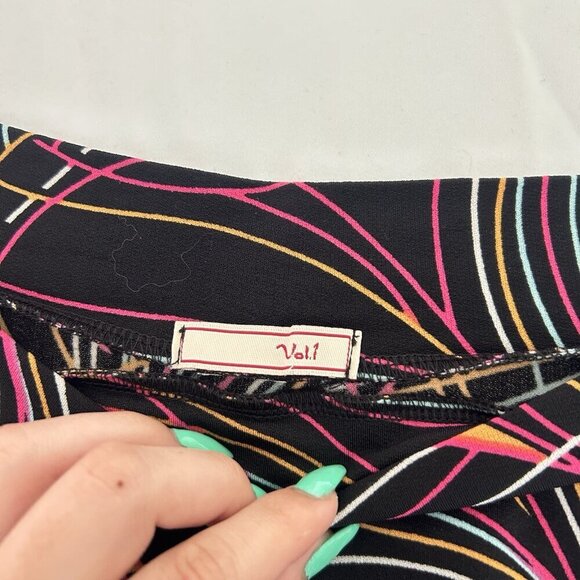 Voli Vintage Y2K 90s Black Pink Geometric Off Shoulder Blouse 3/4 Sleeve Womens - Picture 2 of 6